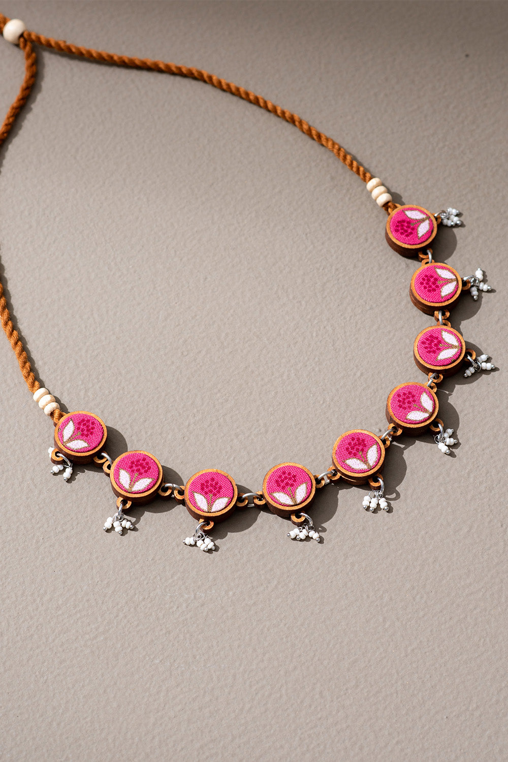 Abira | Chindi Fabric & Wood Necklace | Pink