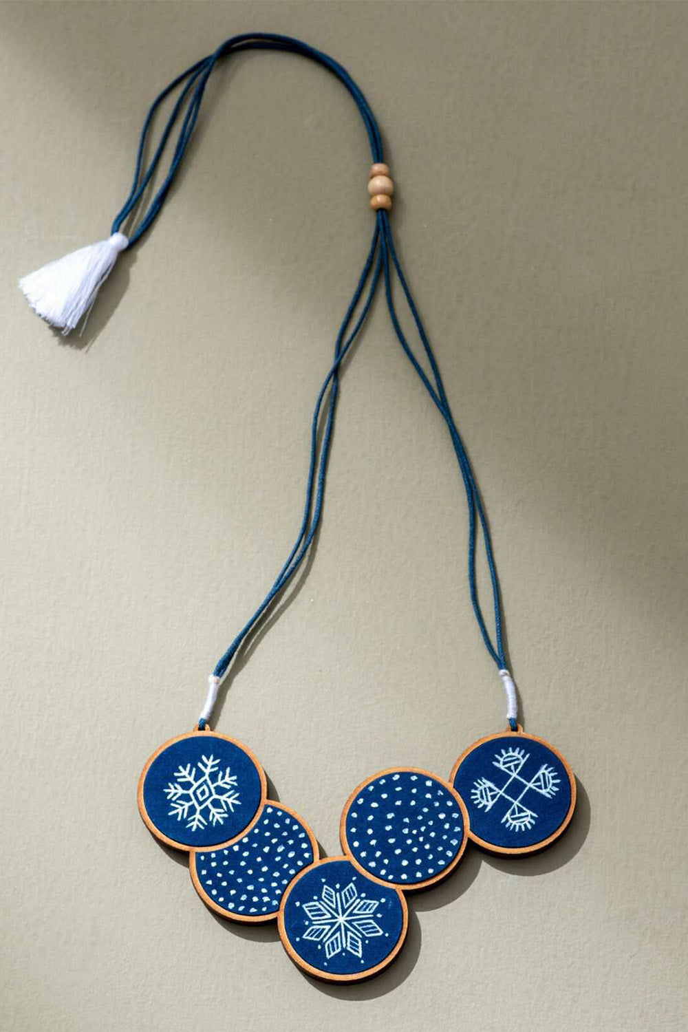 Abira | Chindi Fabric & Wood Necklace | Indigo