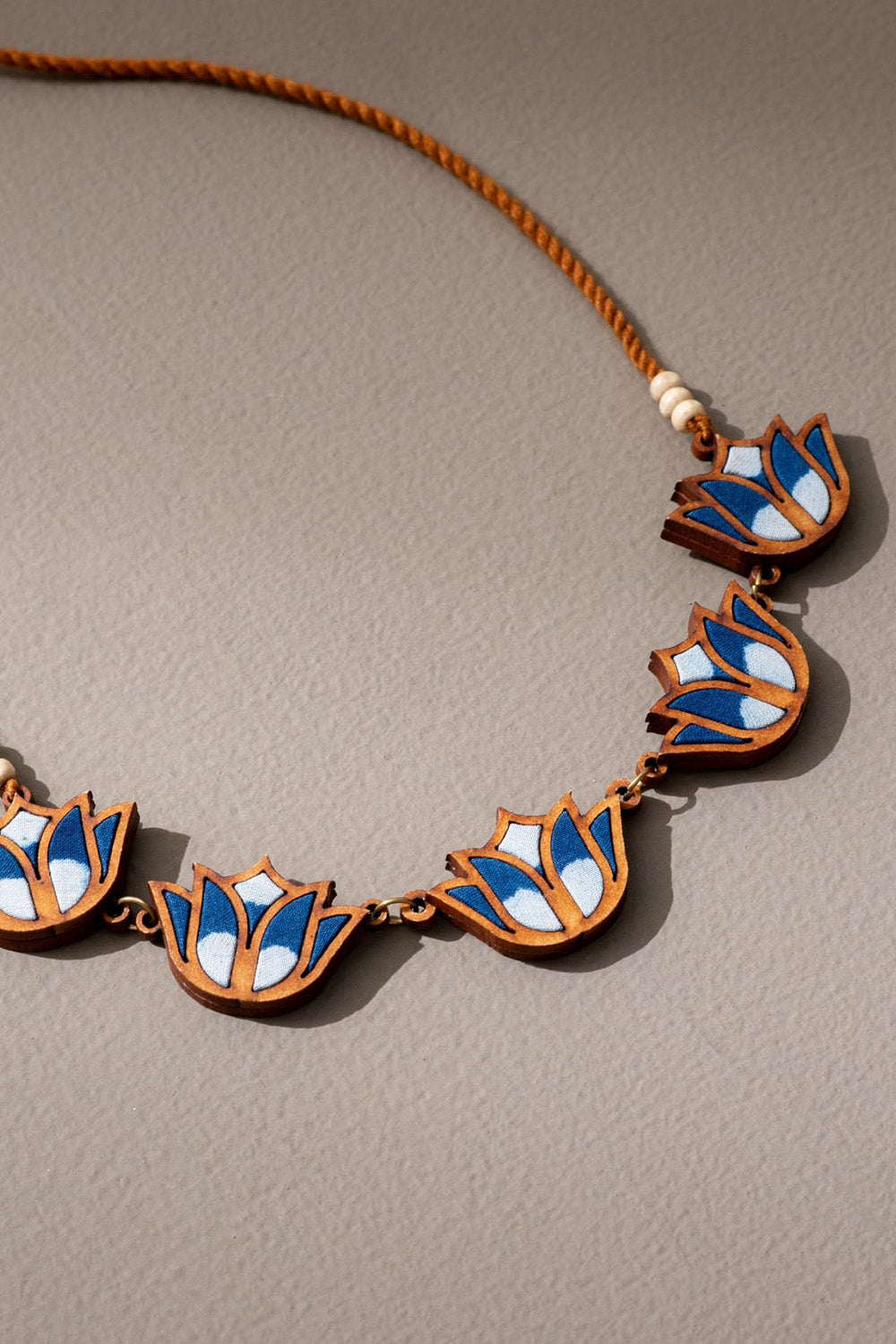 Abira | Chindi Fabric & Wood Necklace | Indigo