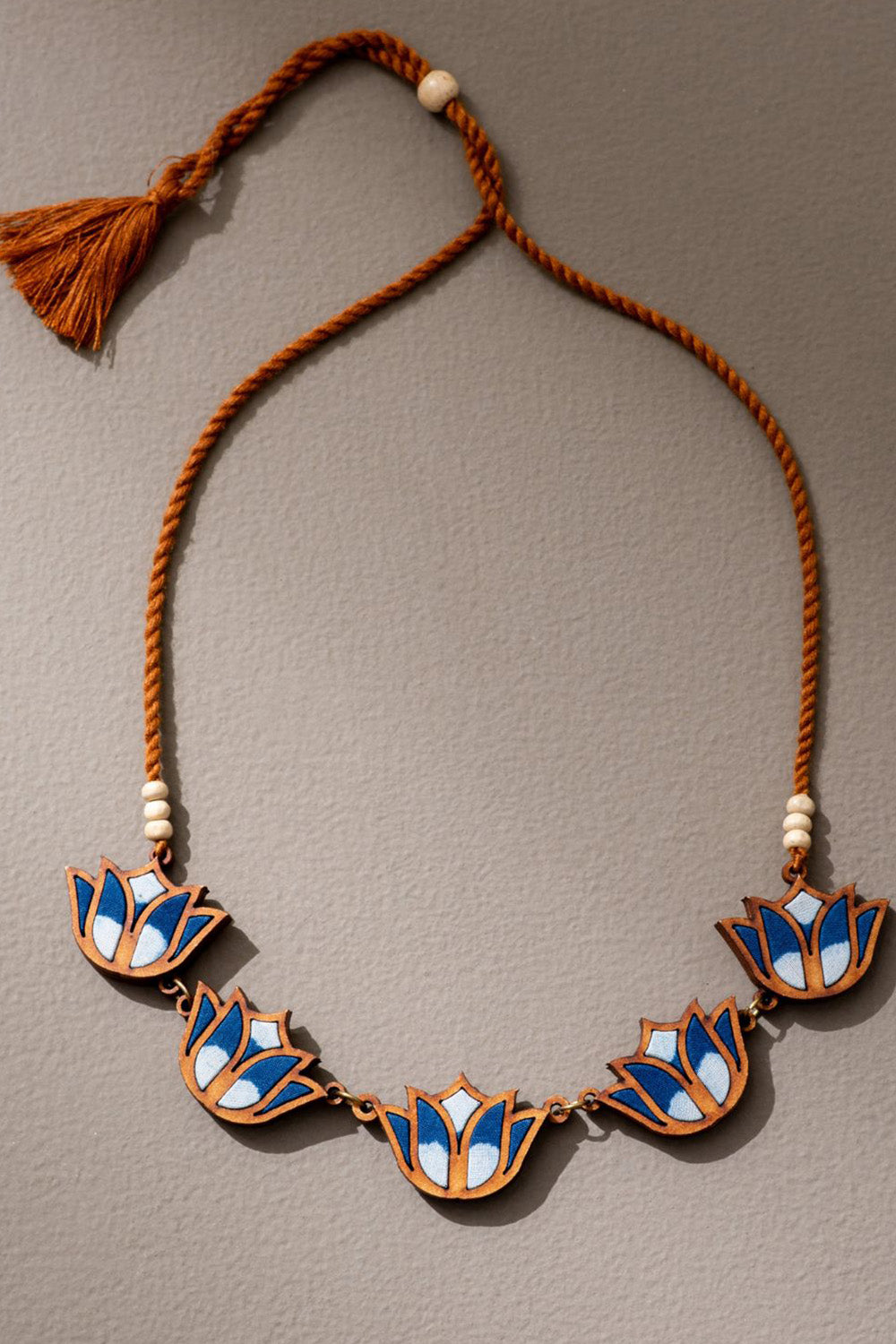 Abira | Chindi Fabric & Wood Necklace | Indigo