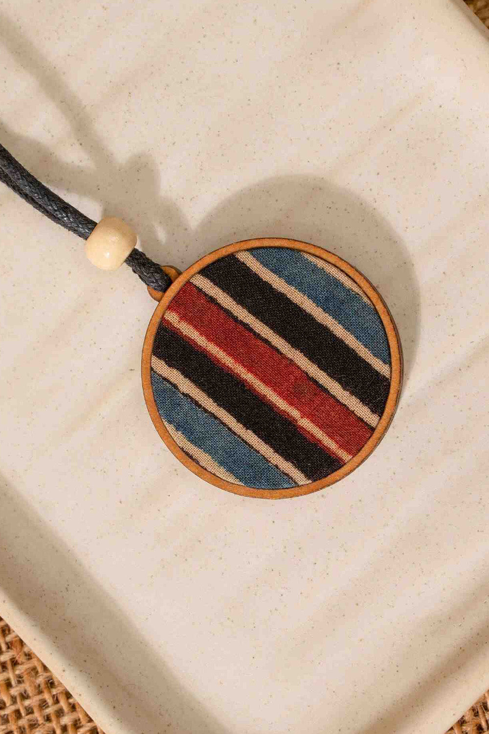 Abira | Chindi Fabric & Wood Necklace | Blue
