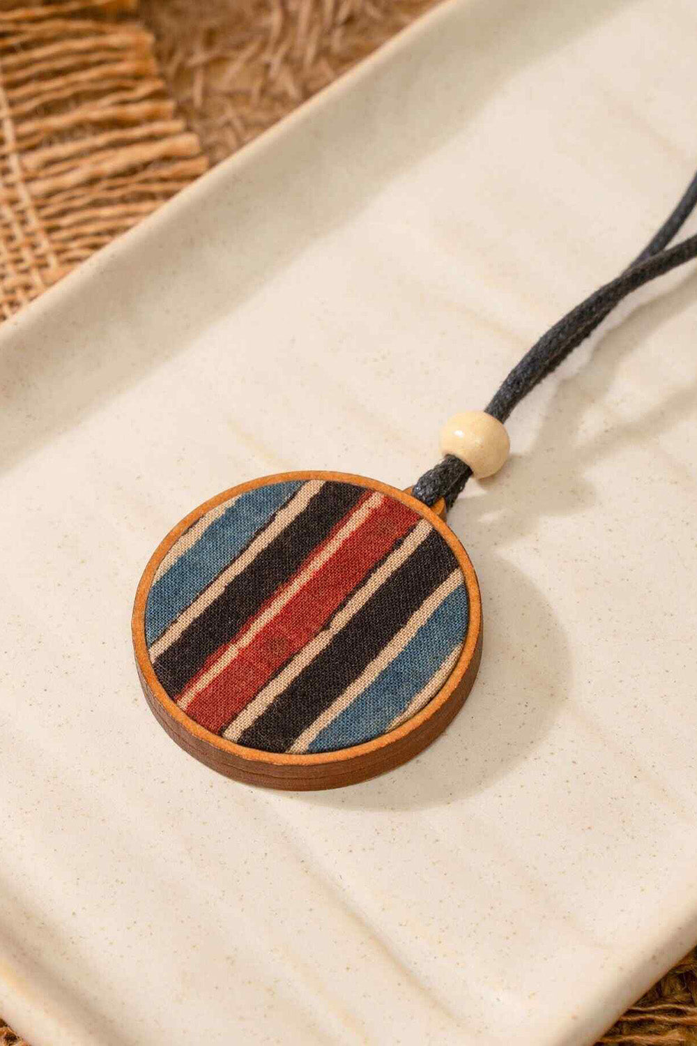 Abira | Chindi Fabric & Wood Necklace | Blue