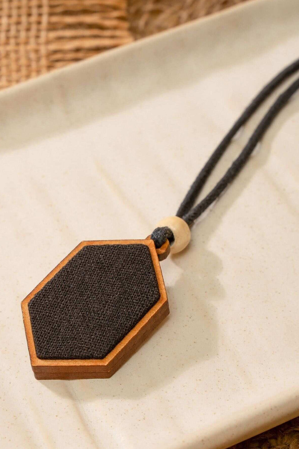 Abira | Chindi Fabric & Wood Necklace | Noir