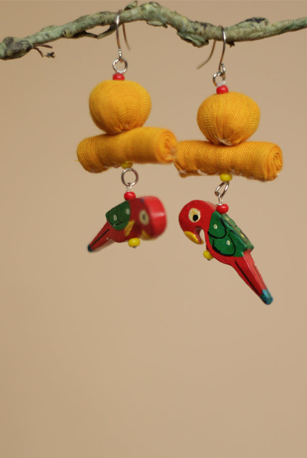 Nakhre | Chindi Chidiya Earring | Saffron & Red Parrot