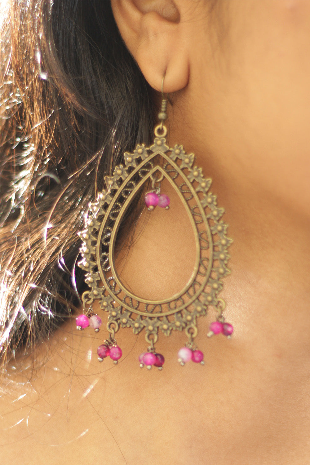 Rimjhim | Beaded Earrings | Fuchsia Pink