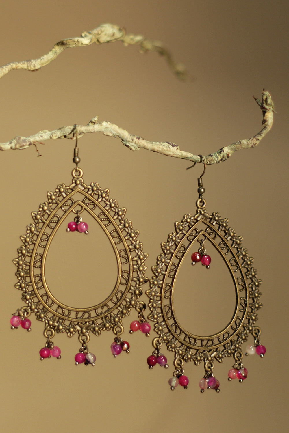 Rimjhim | Beaded Earrings | Fuchsia Pink