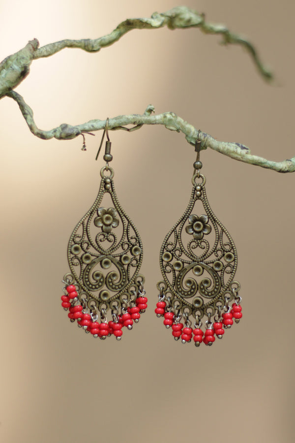 Nakshita | Classic Beaded Earrings | Cherry Red Beads