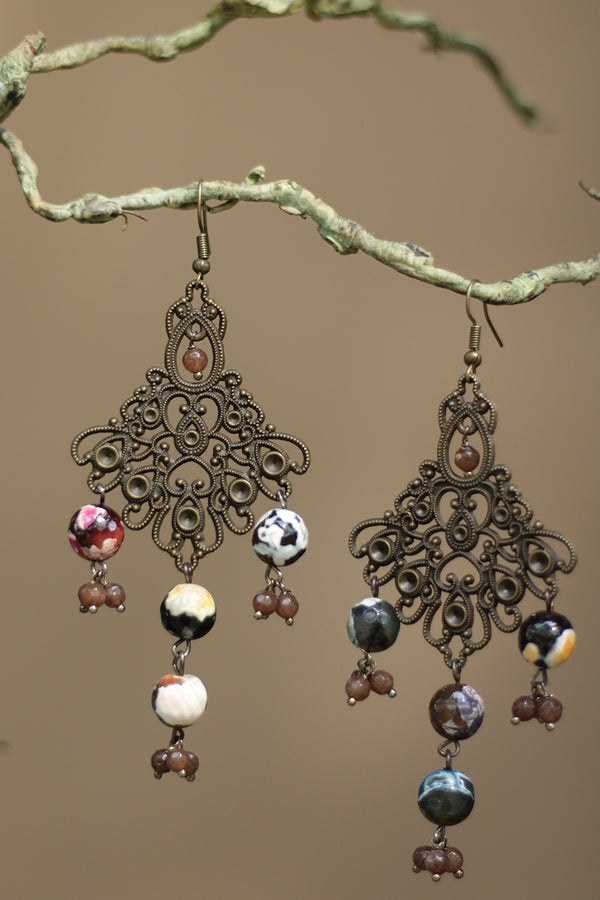 Nakshita | Classic Beaded Earrings | Multicolour Agates