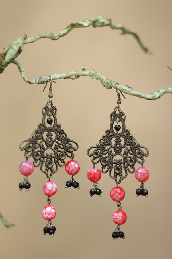 Nakshita | Classic Beaded Earrings | Salmon Pink Agates