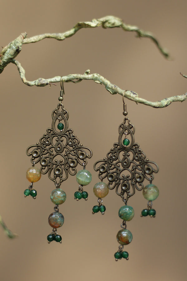 Nakshita | Classic Beaded Earrings | Moss Green Agates