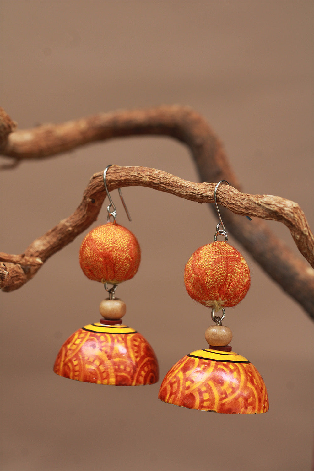 Handpainted Metal Jhumka | Tangerine