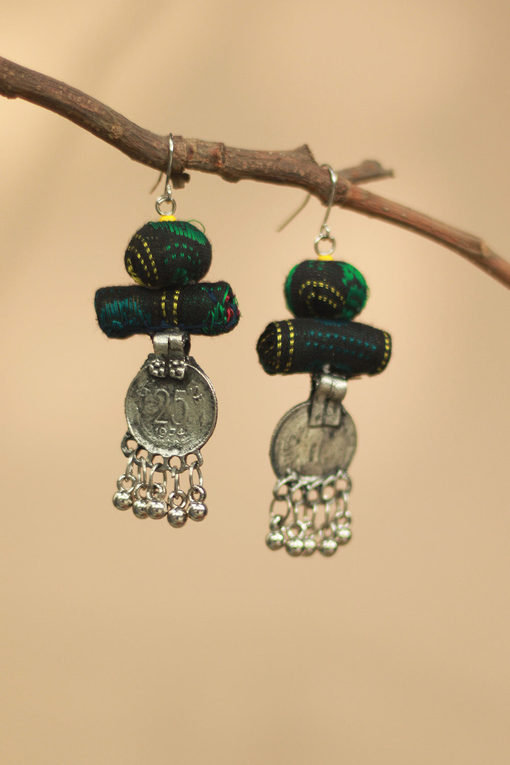 Nakhre | Chindi Coin Earring | Noir & Green