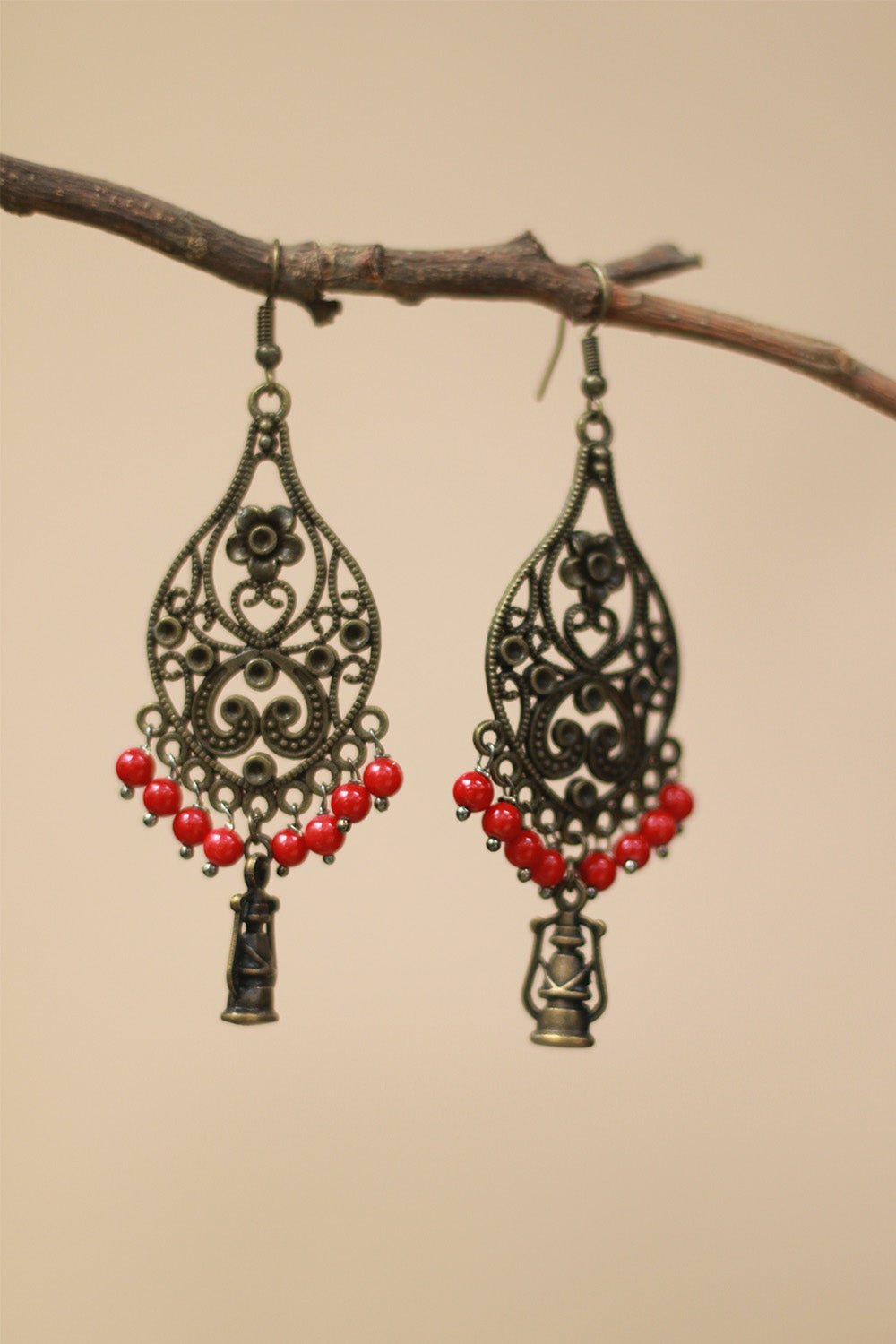 Nakshita | Classic Beaded Earrings | Crimson