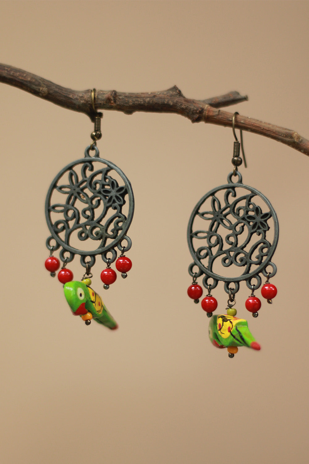 Nakshita | Chidiya Earrings | Green & Red