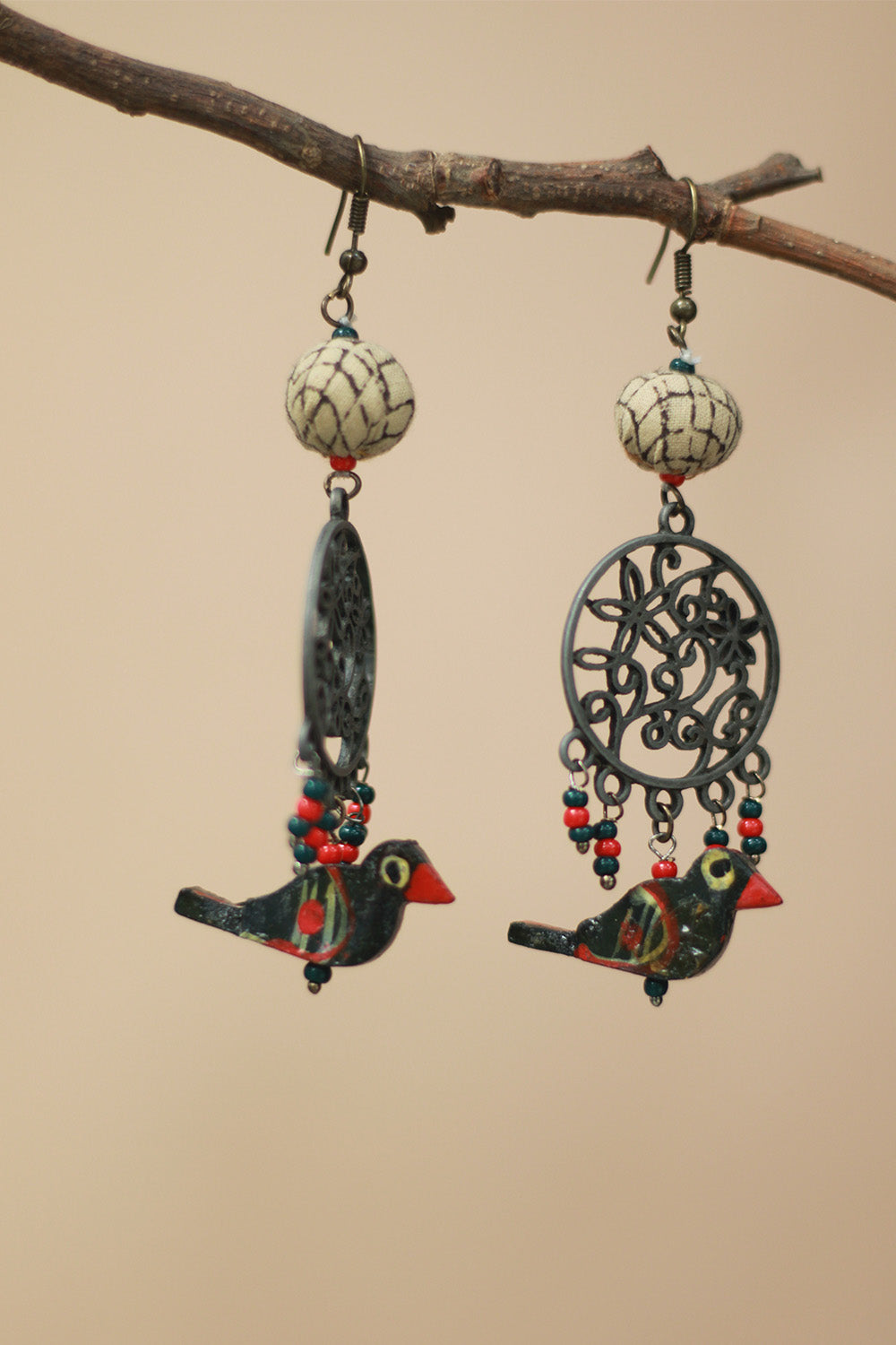 Nakshita | Chidiya Earrings | White & Red