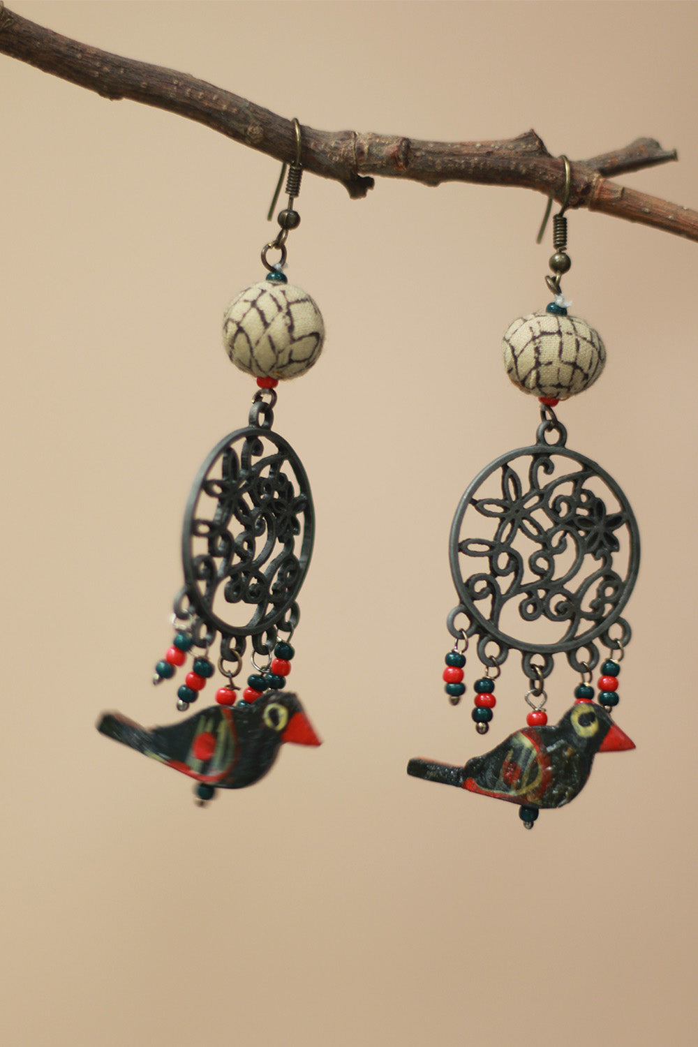 Nakshita | Chidiya Earrings | White & Red