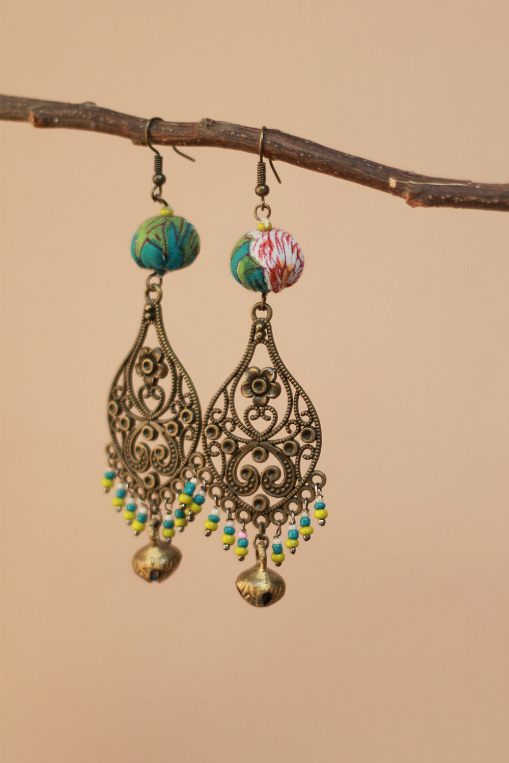 Nakshita | Chindi Earrings | Cyan & Green