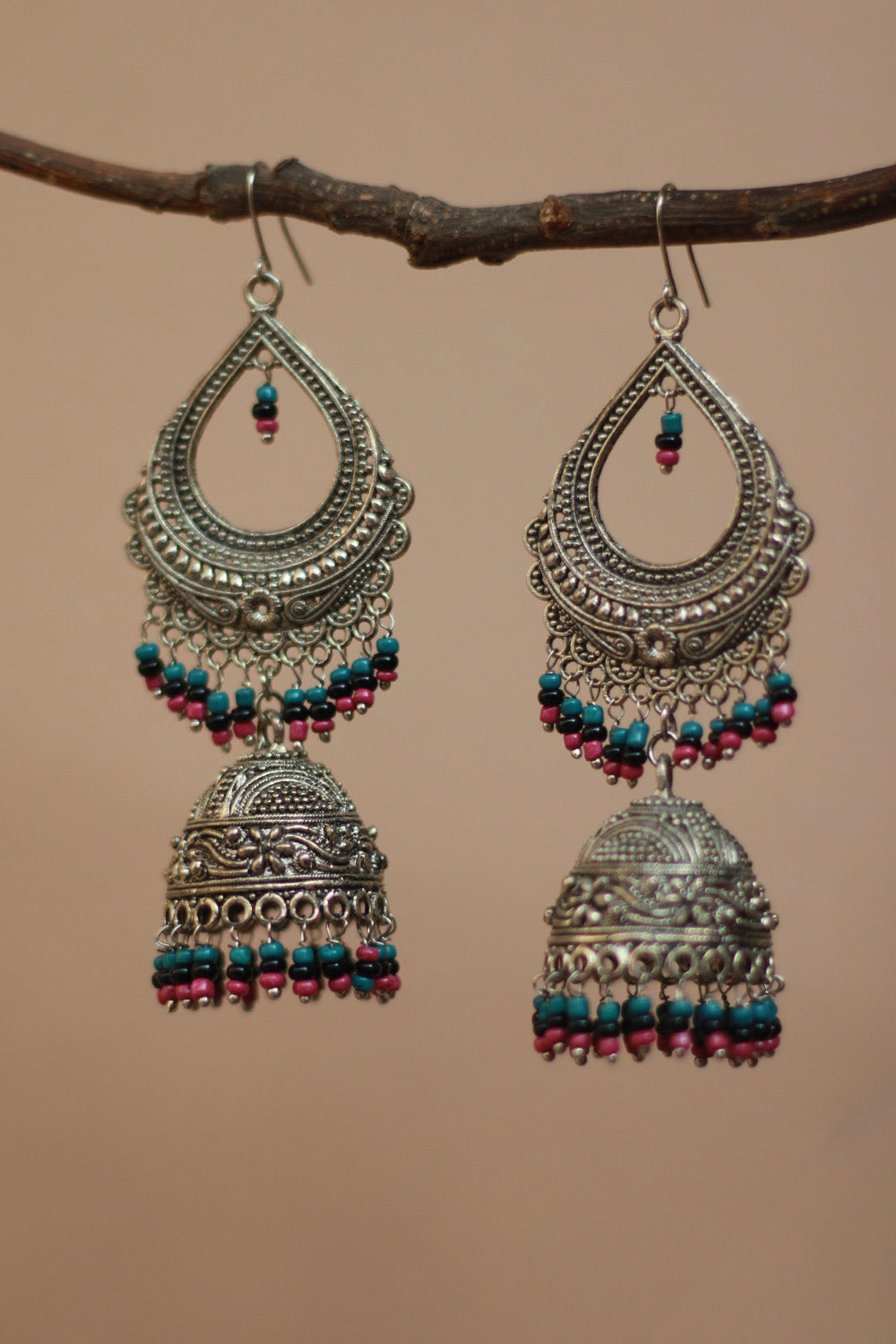 Rimjhim | Beaded Earrings | Cyan & Fuschia