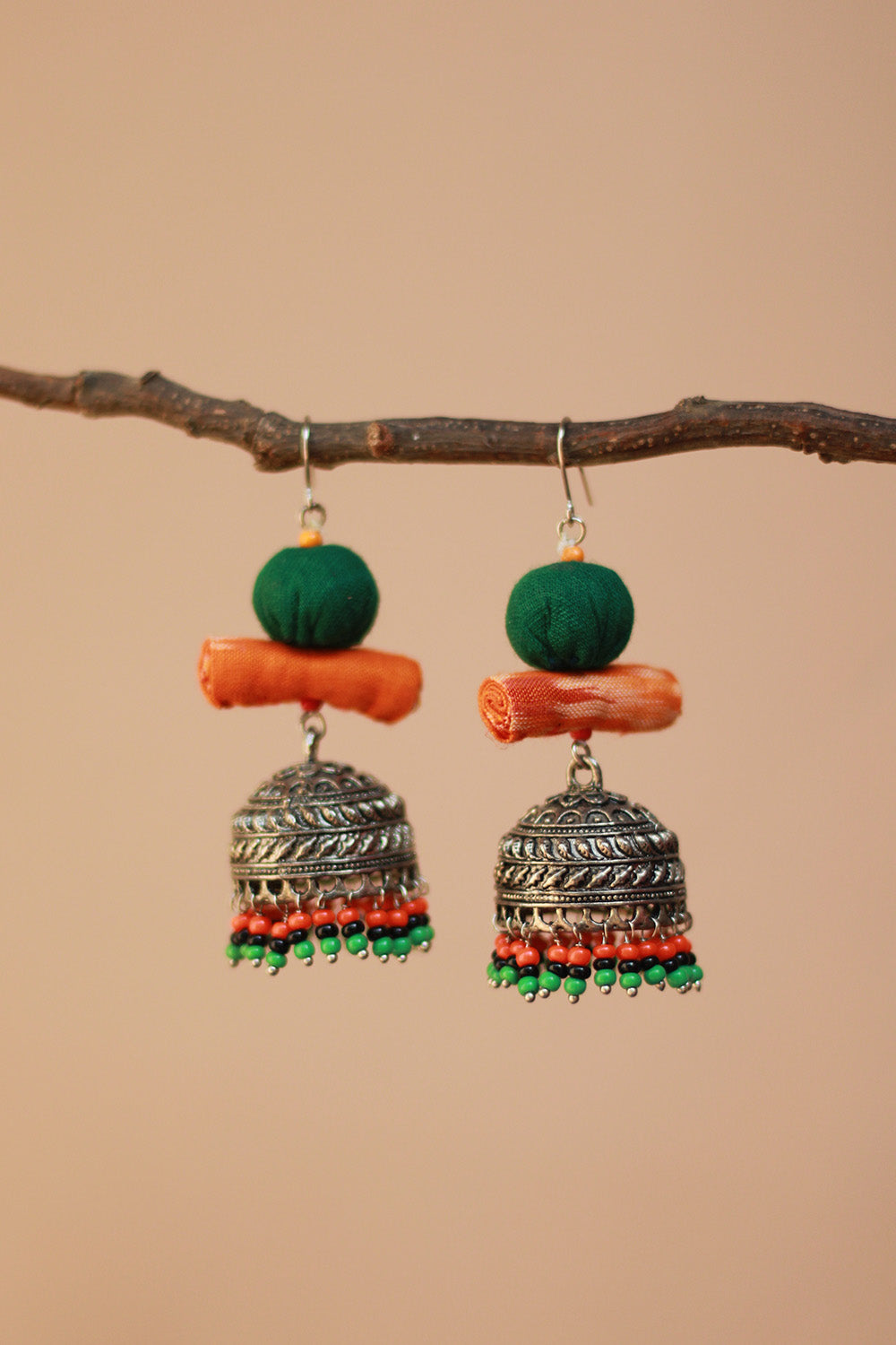 Nakhre | Chindi Potli Earring | Green & Tangerine