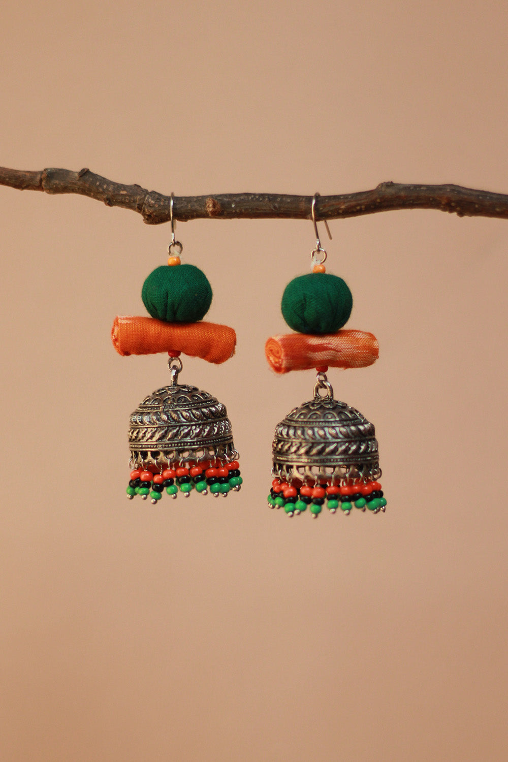 Nakhre | Chindi Potli Earring | Green & Tangerine