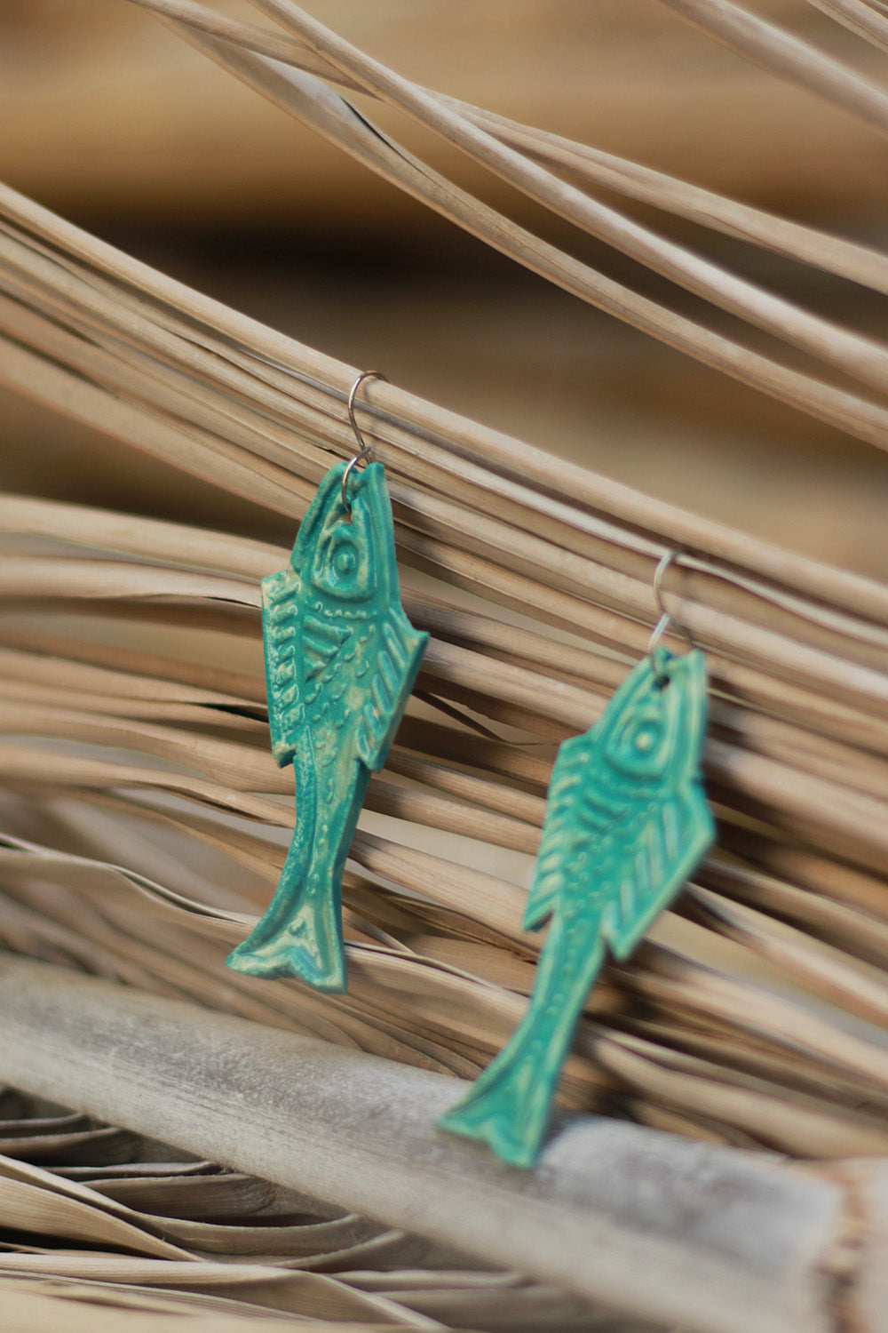 Mrida | Ceramic Earrings | Teal Fish