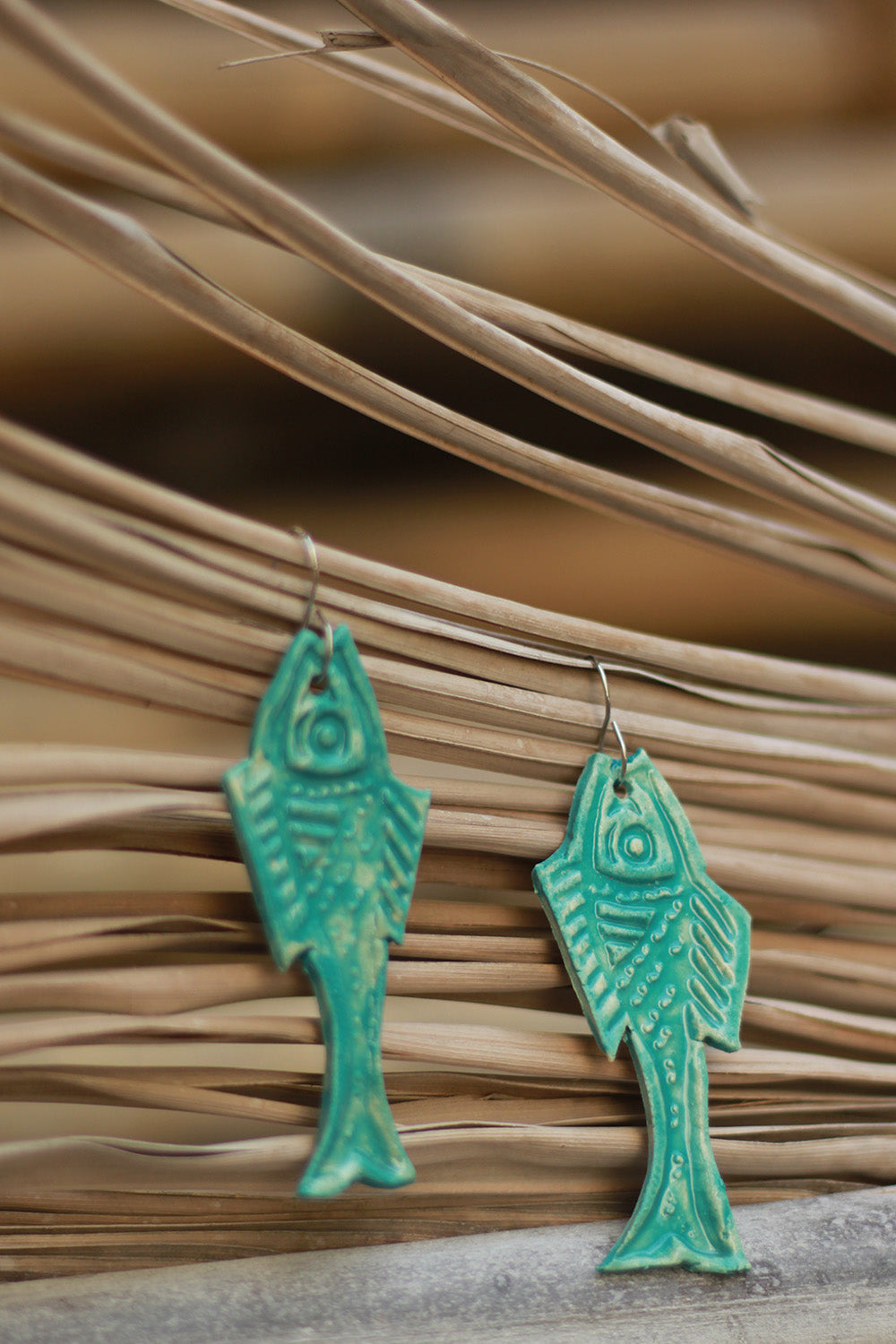 Mrida | Ceramic Earrings | Teal Fish