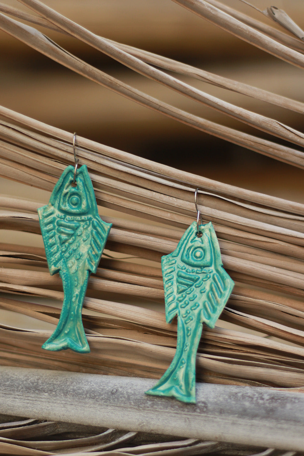 Mrida | Ceramic Earrings | Teal Fish