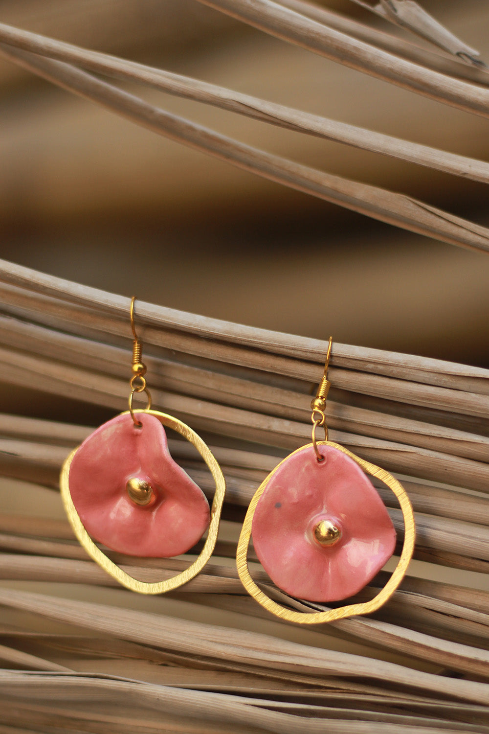 Mrida | Ceramic Earrings | Pink Disc