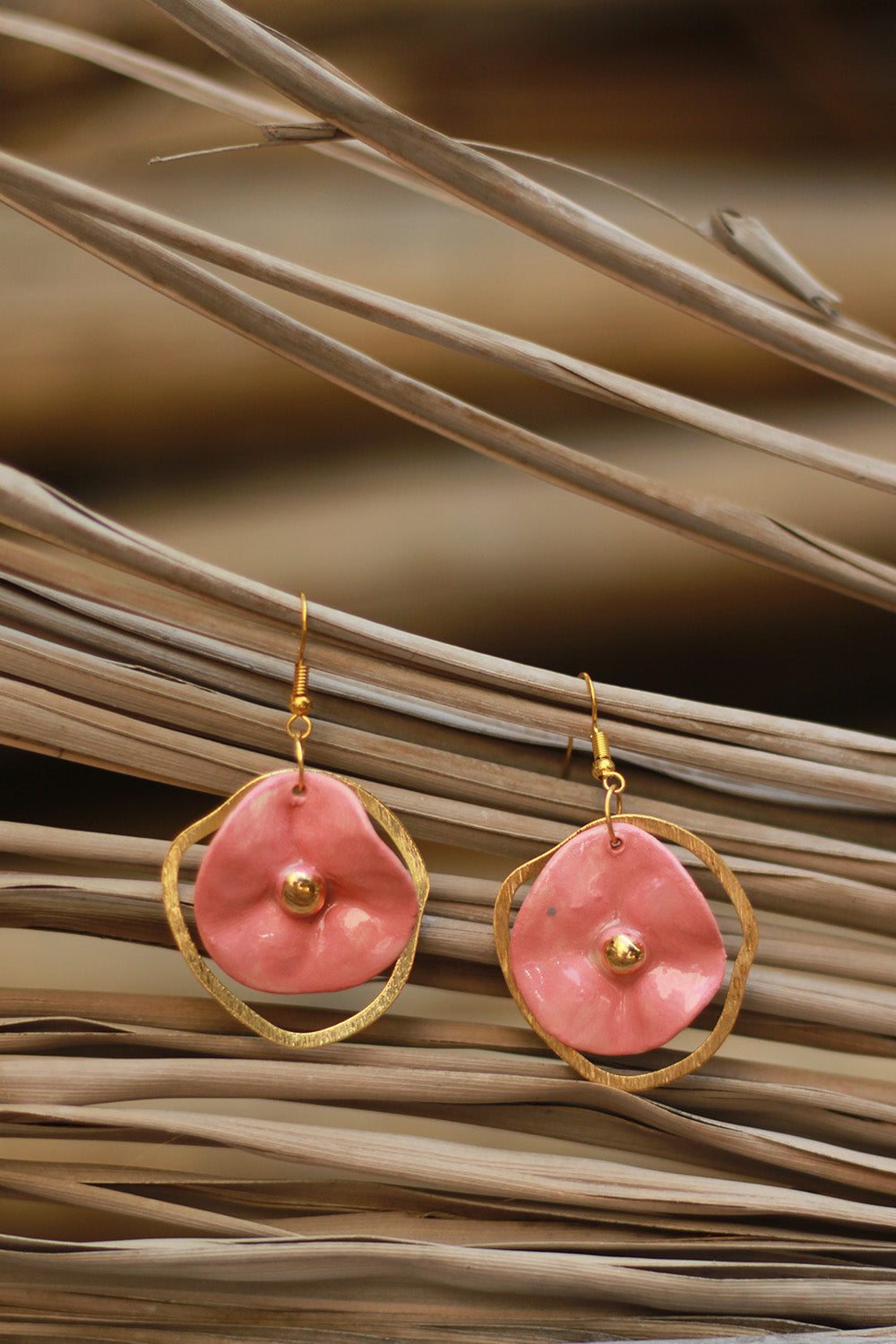 Mrida | Ceramic Earrings | Pink Disc