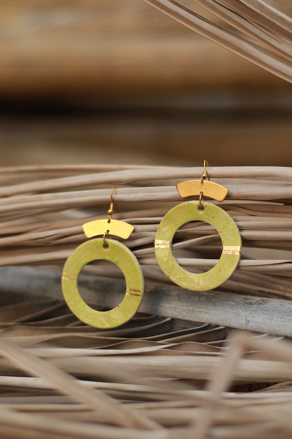 Mrida | Ceramic Earrings | Lime Green Ring