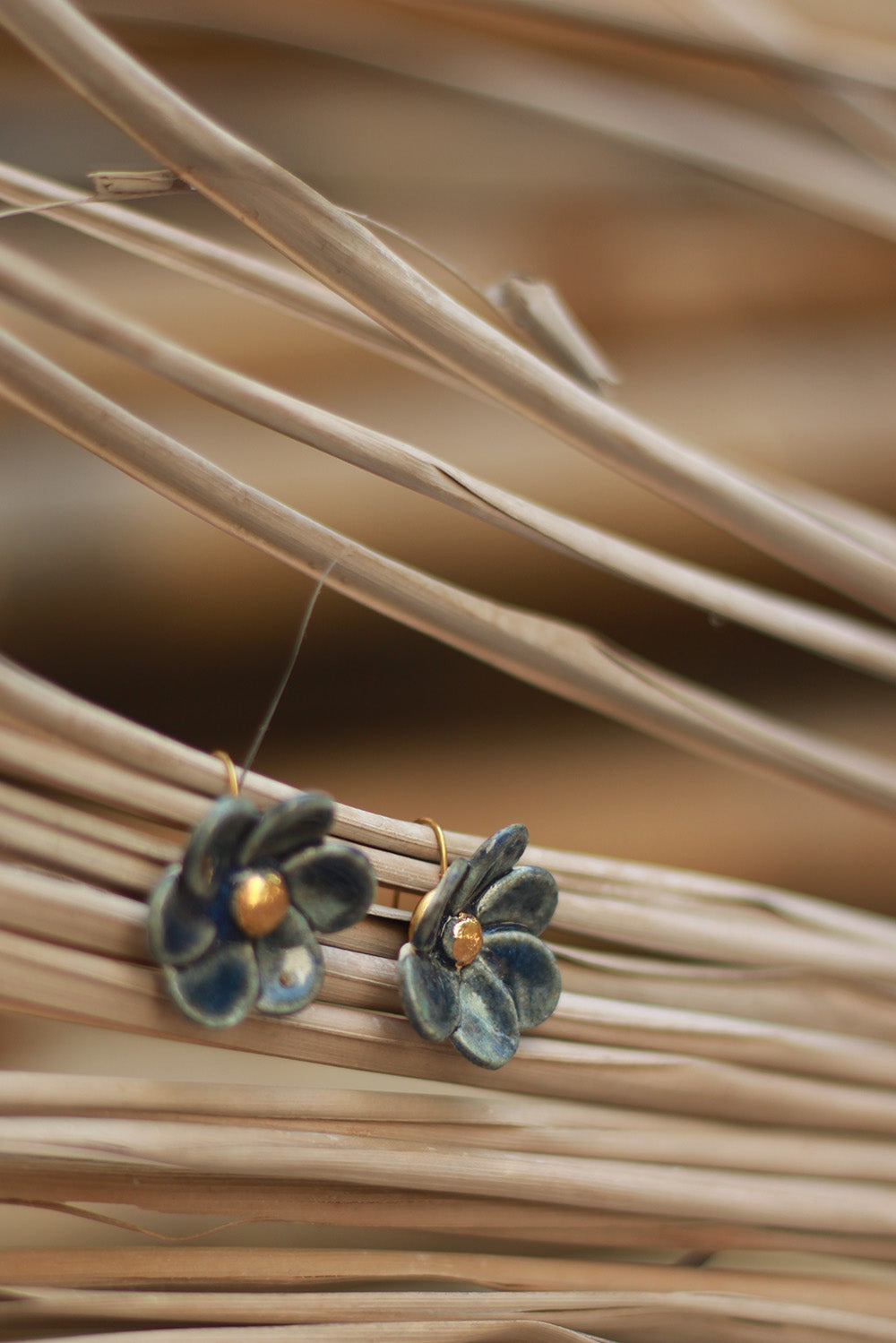 Mrida | Ceramic Earrings | Blue Flower