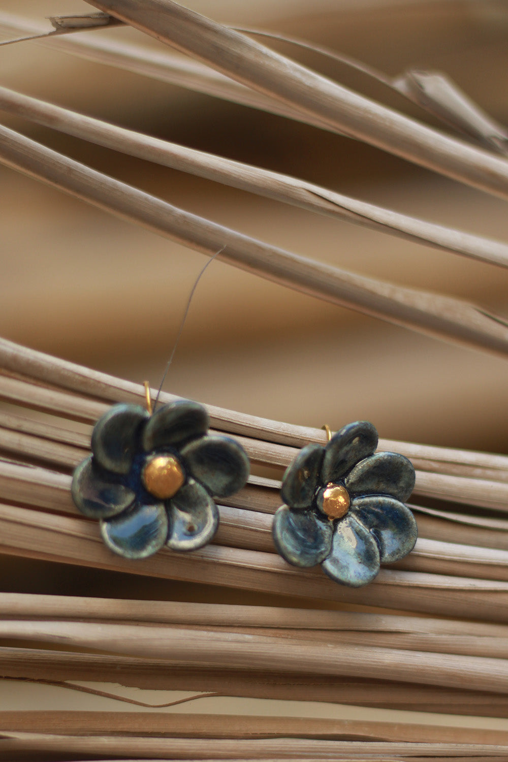 Mrida | Ceramic Earrings | Blue Flower