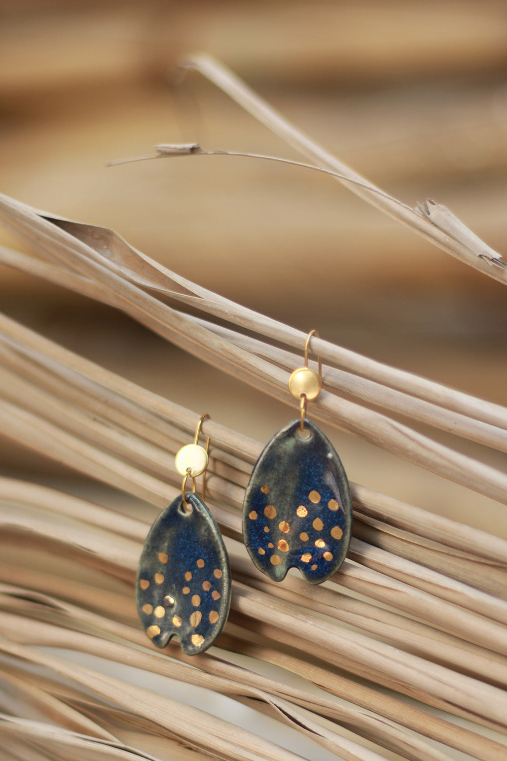 Mrida | Ceramic Earrings | Navy Leaf