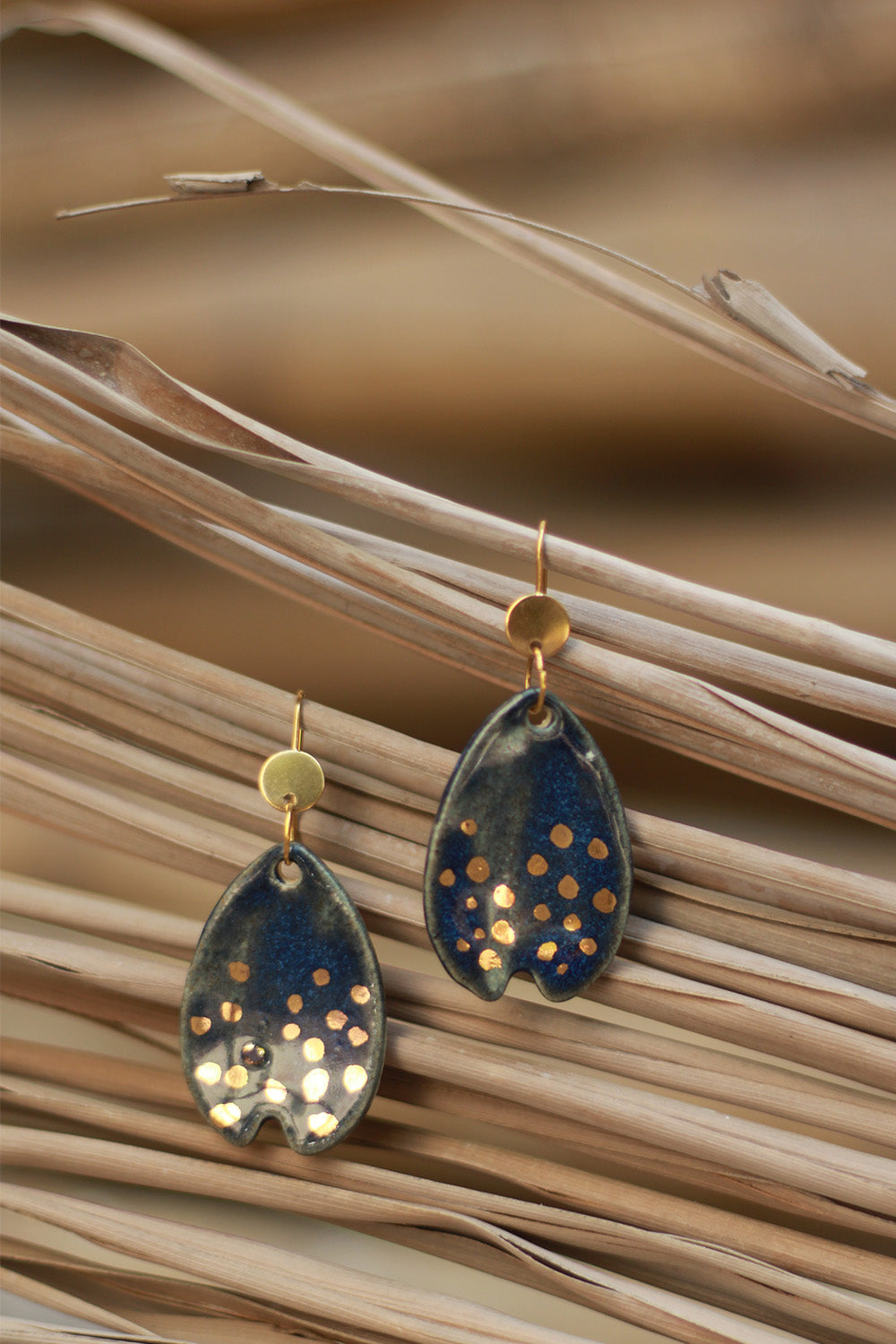 Mrida | Ceramic Earrings | Navy Leaf