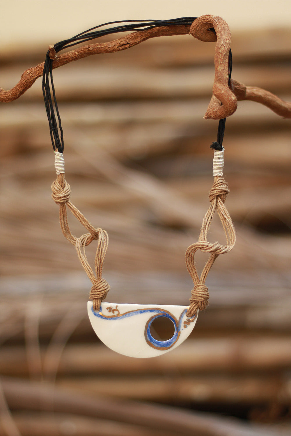 Mrida | Ceramic Necklace | White Half-Moon