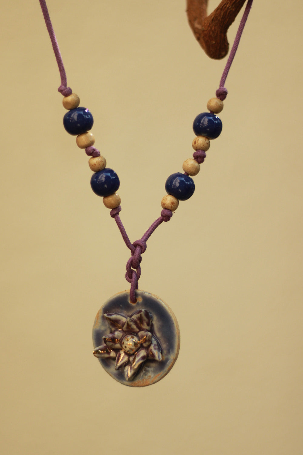Mrida | Ceramic Necklace | Blue Flower