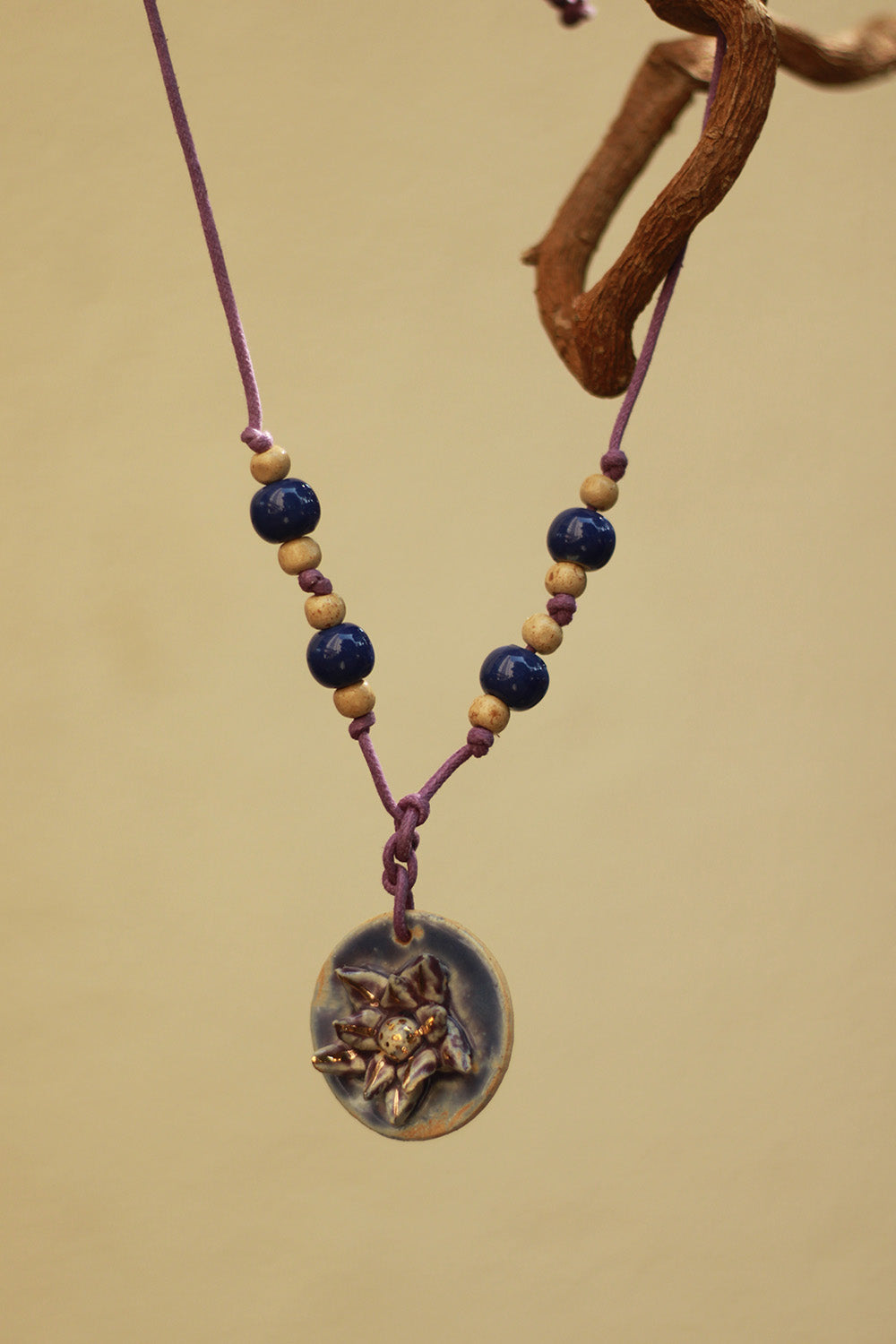 Mrida | Ceramic Necklace | Blue Flower