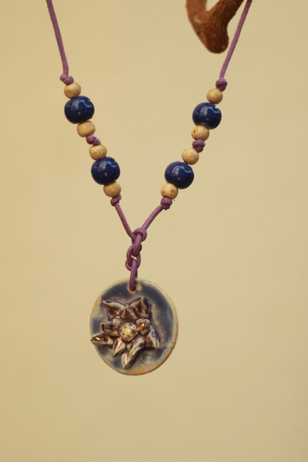 Mrida | Ceramic Necklace | Blue Flower