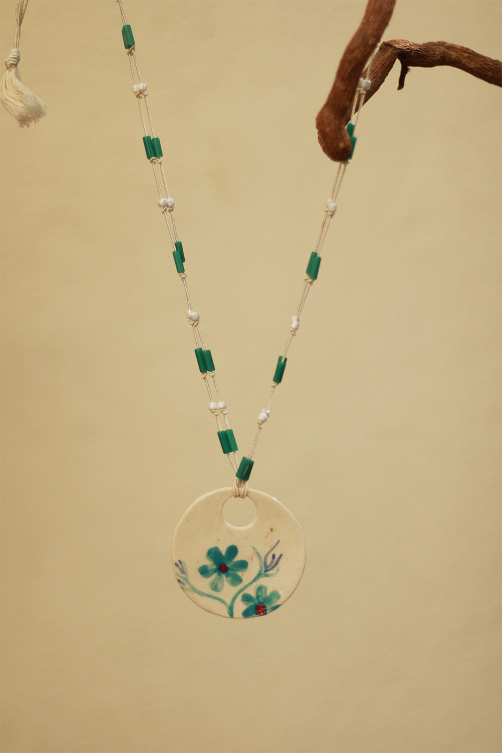 Mrida | Ceramic Necklace | Blue Flower