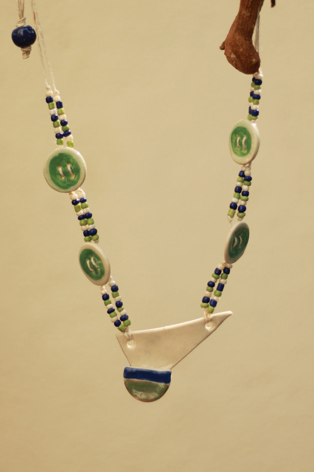 Mrida | Ceramic Necklace | Green Buttons