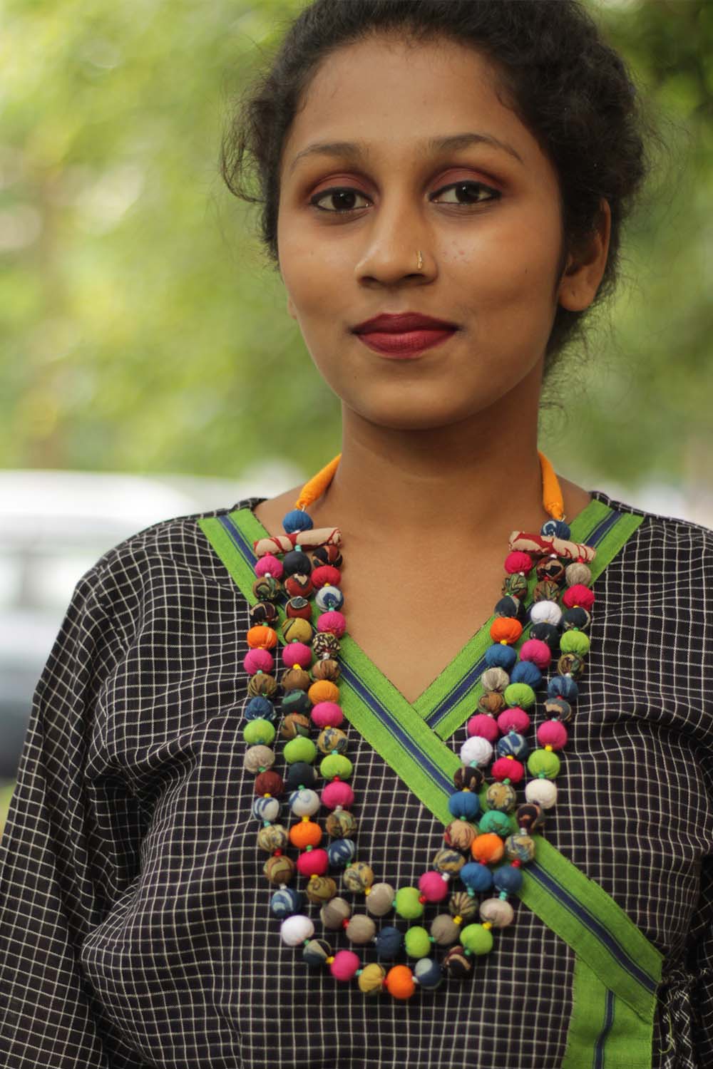 Three Strand Potli Necklace - Multi Colored