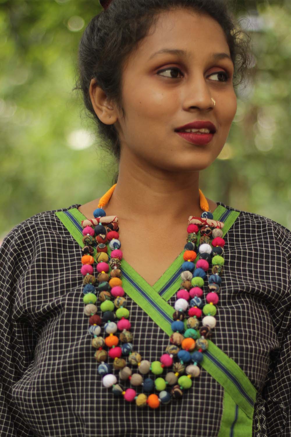 Three Strand Potli Necklace - Multi Colored