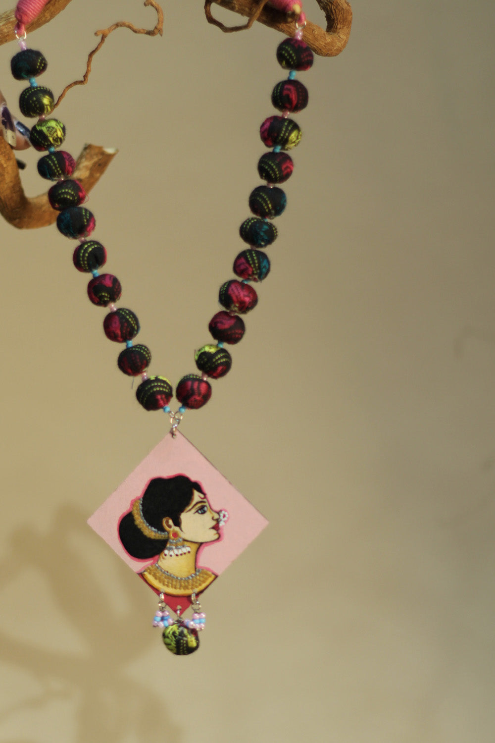 Rangili | Chindi beads necklace | Handpainted Pendant