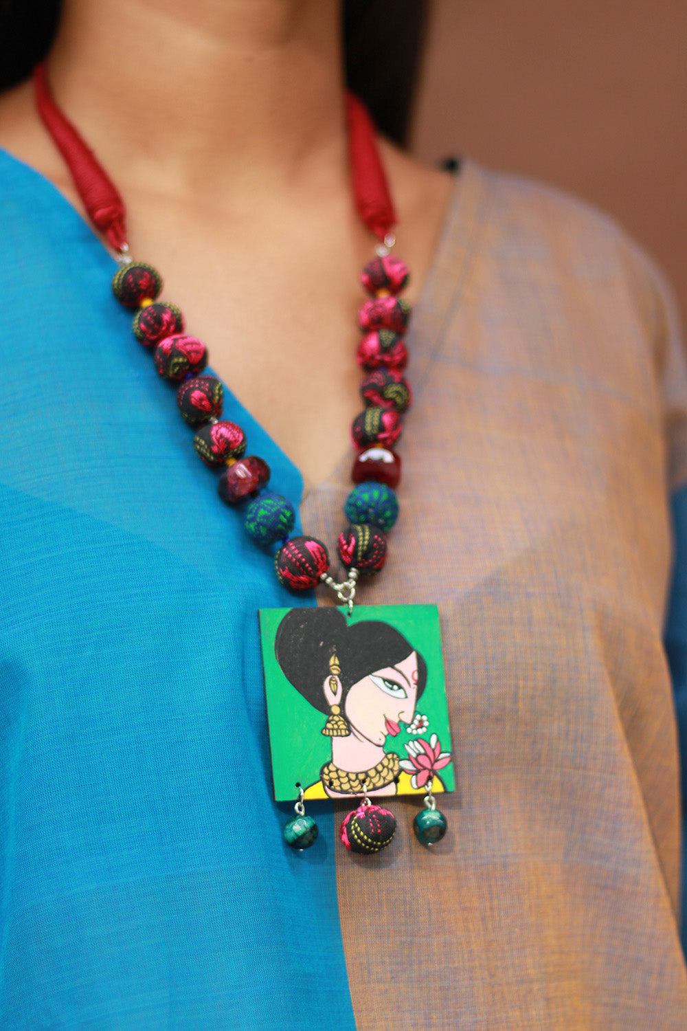 Rangili | Chindi Beads Necklace | Handpainted Pendant
