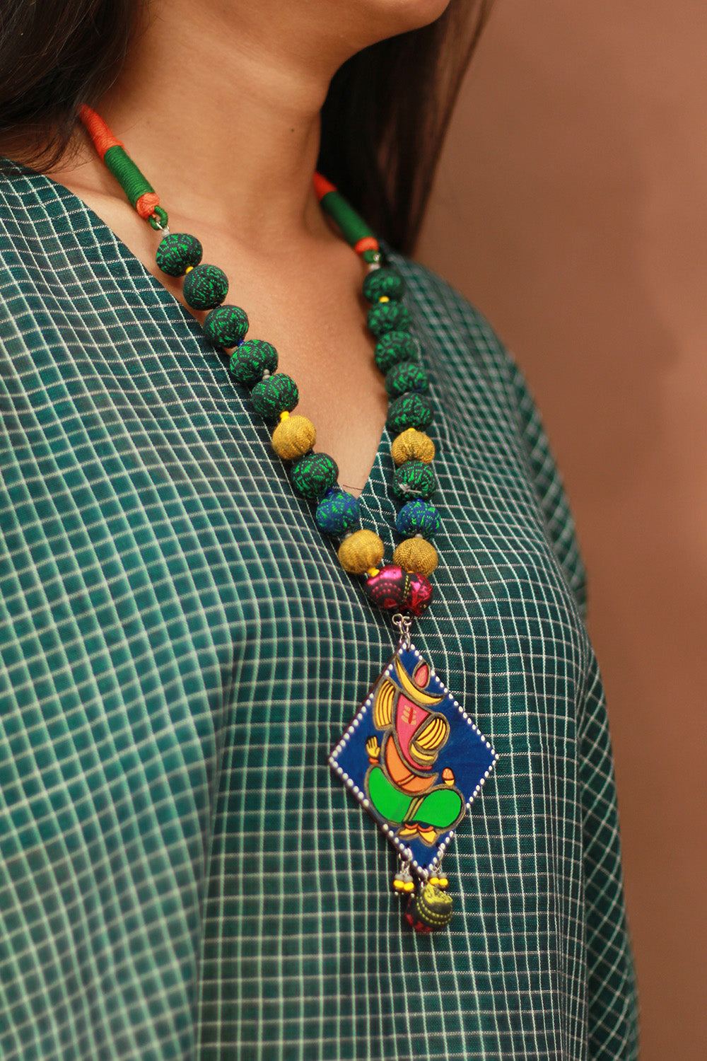 Rangili | Chindi Beads Necklace | Handpainted Ganesha Pendant