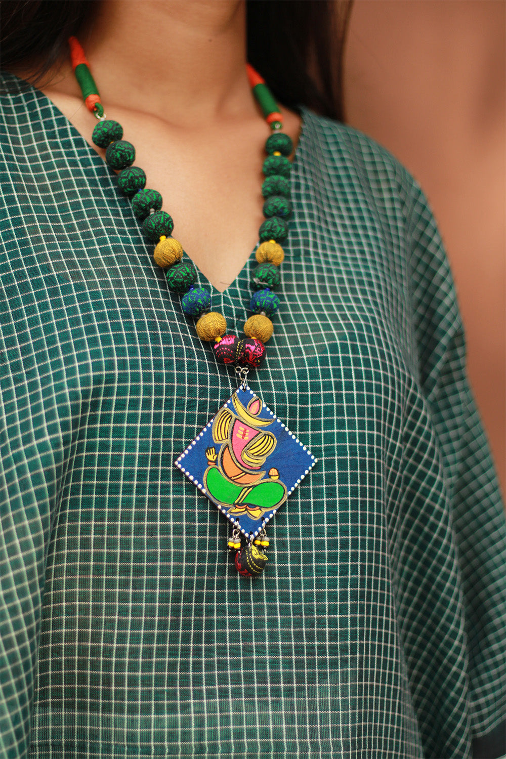 Rangili | Chindi Beads Necklace | Handpainted Ganesha Pendant
