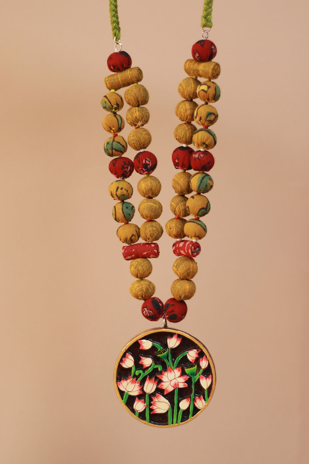 Rangili | Chindi Beads Necklace | Hand-Block Pendant