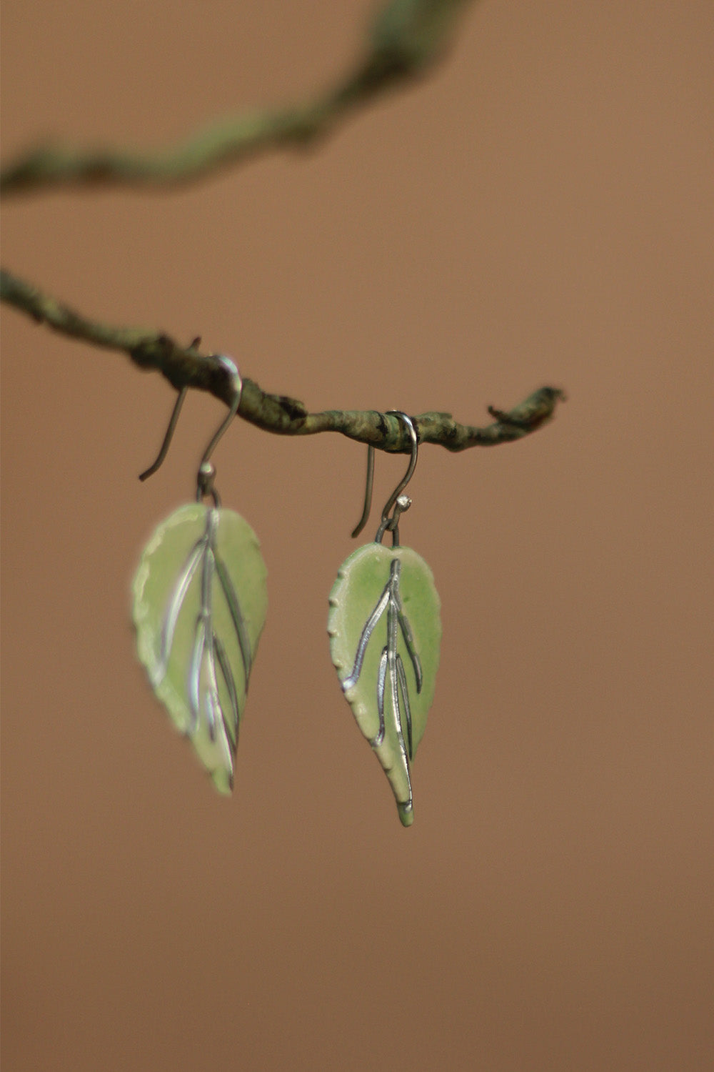 Sadhvi | Ceramic Leaf Earrings | Sea Green