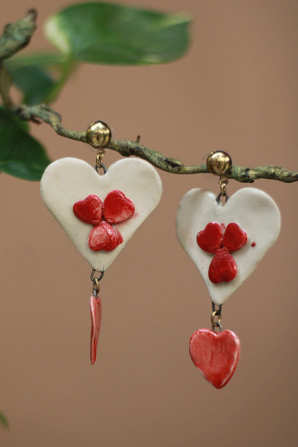 Sadhvi | Ceramic Double Heart Earrings | Red