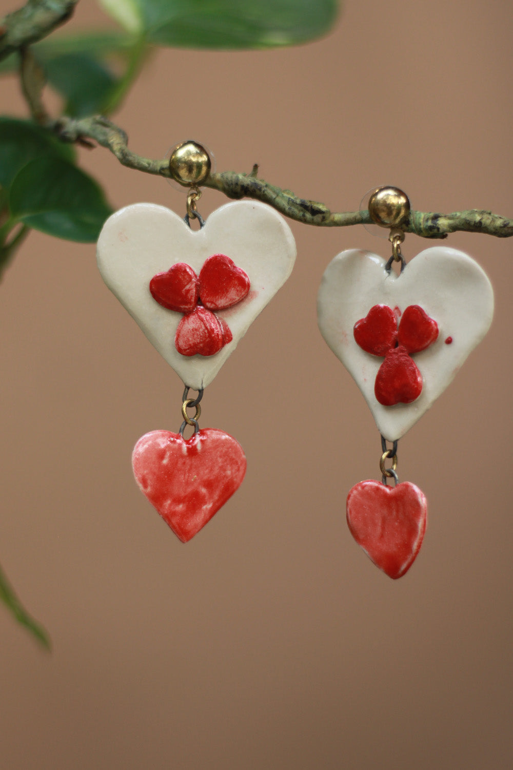 Sadhvi | Ceramic Double Heart Earrings | Red